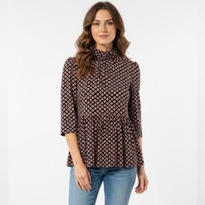 DVF Diane Von Furstenberg Silk Wool Amore Black Red Hearts Turtleneck Top Size M